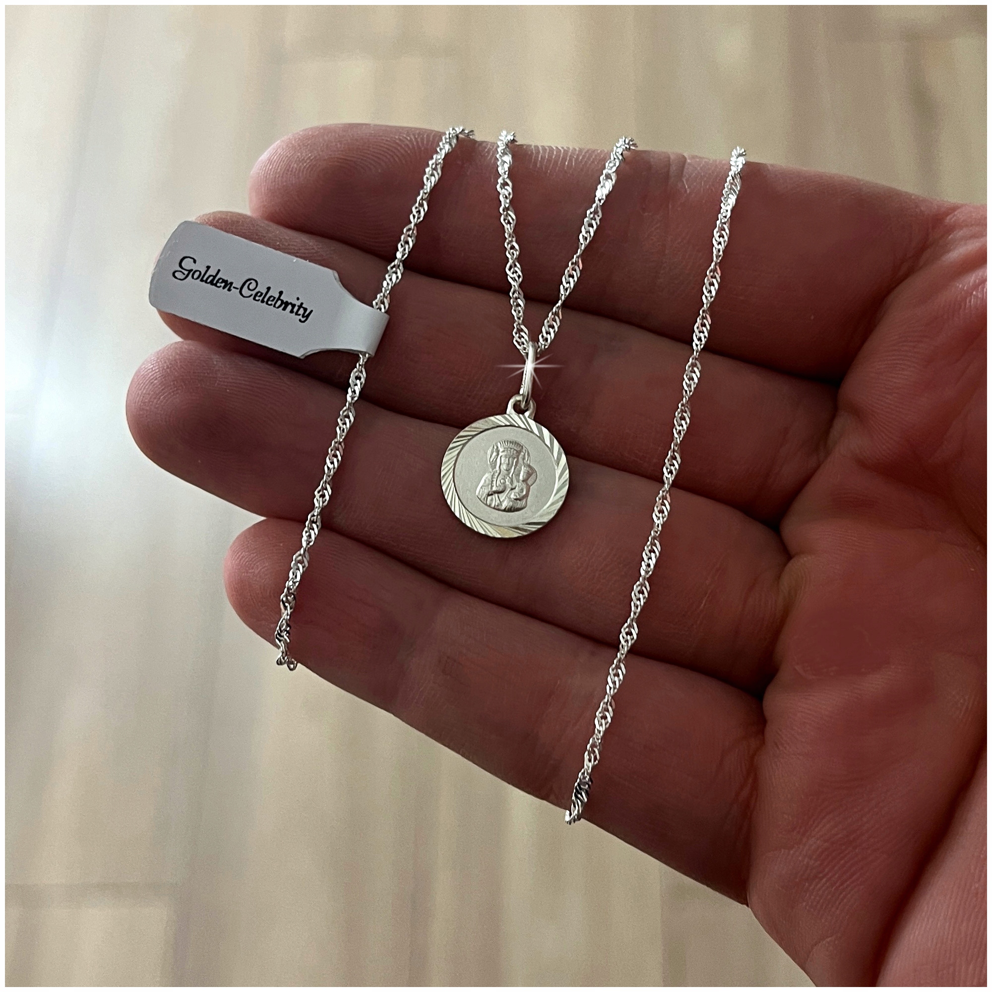 SREBRNY ŁAŃCUSZEK Z MEDALIKIEM PR. 925 PAMIĄTKA I KOMUNII ŚWIĘTEJ + GRATISY Kod producenta prezent dla dziewczynki na komunię grawer 925