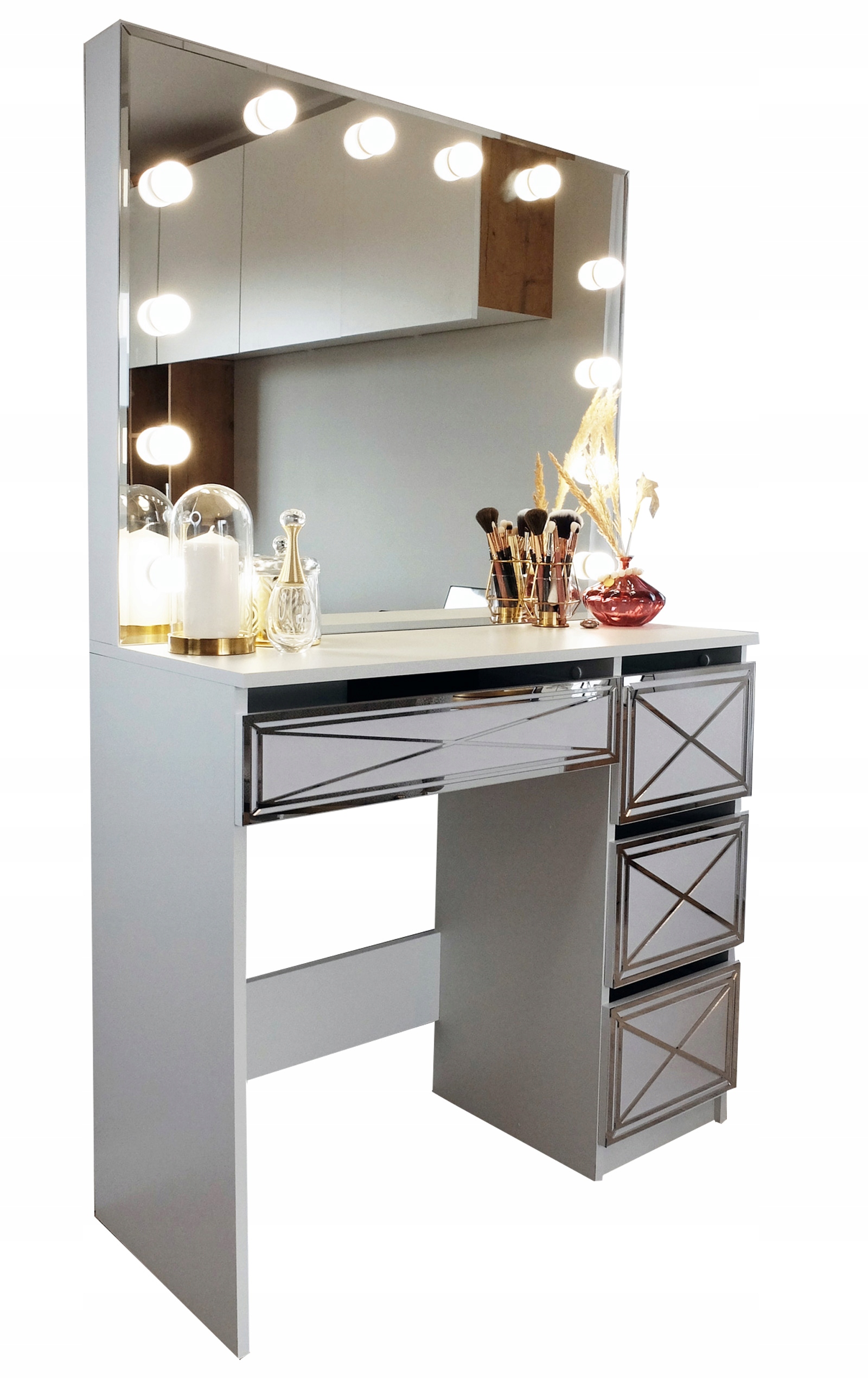 TOALETKA KOSMETYCZNA BIAŁA DO MAKIJAŻU Z OŚWIETLENIEM LUSTRO