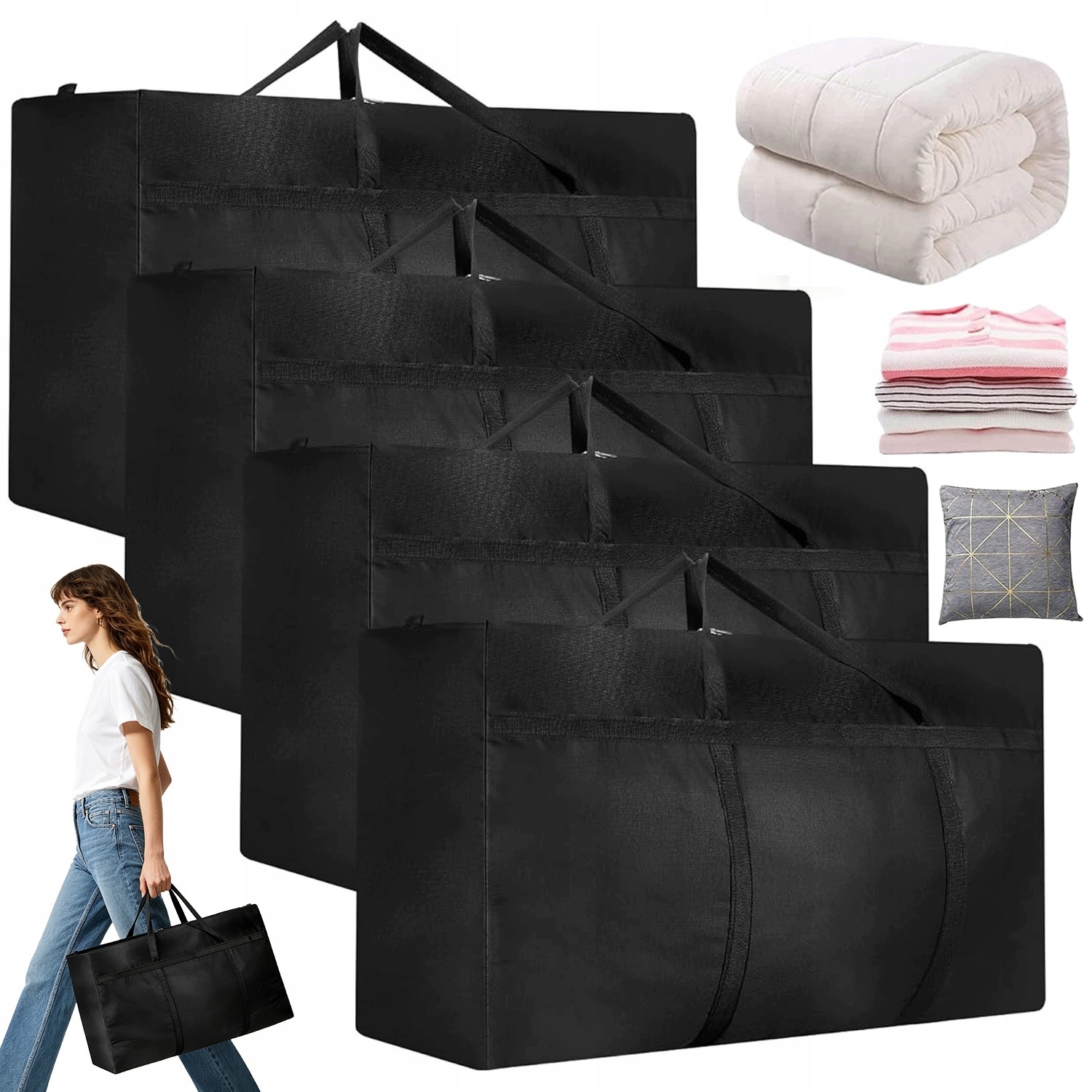 Czarna Torba Do Przeprowadzki Z Tkaniny Oxford, 100X60X30CM 180L 35KG