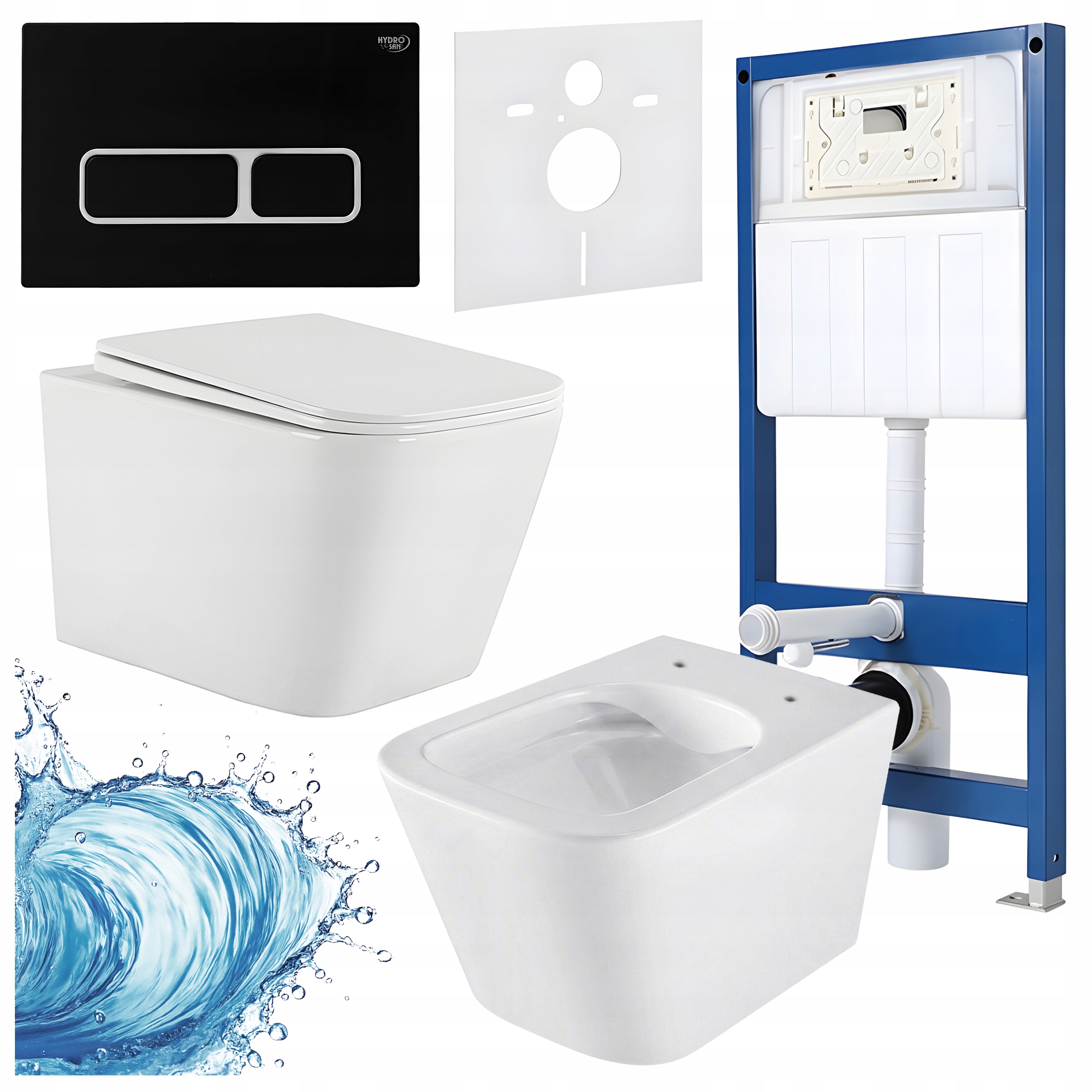 Zestaw Podtynkowy Wc Stelaż Hydrosan Miska Rimless Aqua Przycisk Czarny