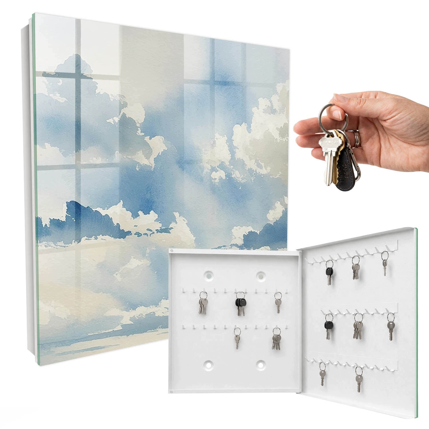 Skříňka Organizér Schránka na klíče Obláčky Nebe Bílá Pravá 30x30 cm
