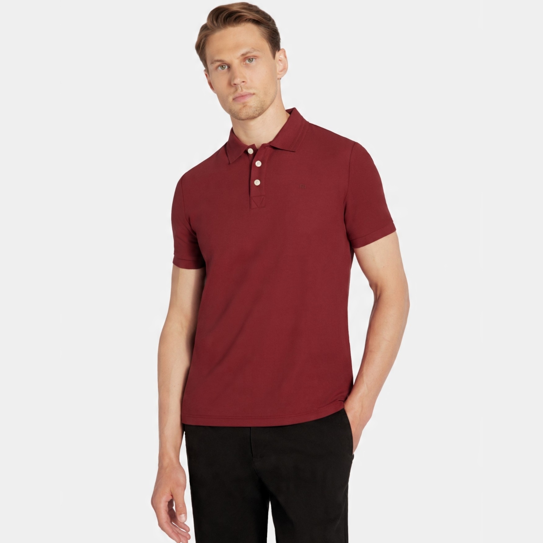 Bordové polo s strukturovaným vzorem na límci Pako Lorente vel. S