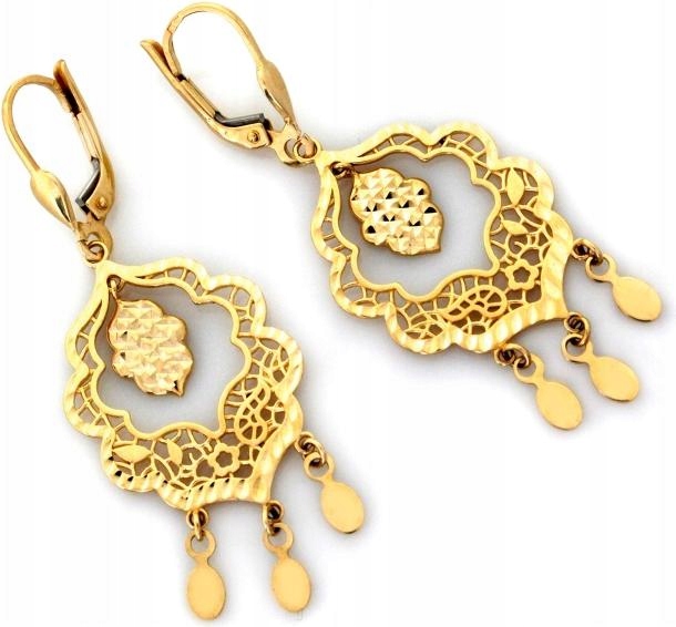 Zlaté náušnice zavěšené velké pohyblivé 4.30g 585 elegantní vzor jako dárek