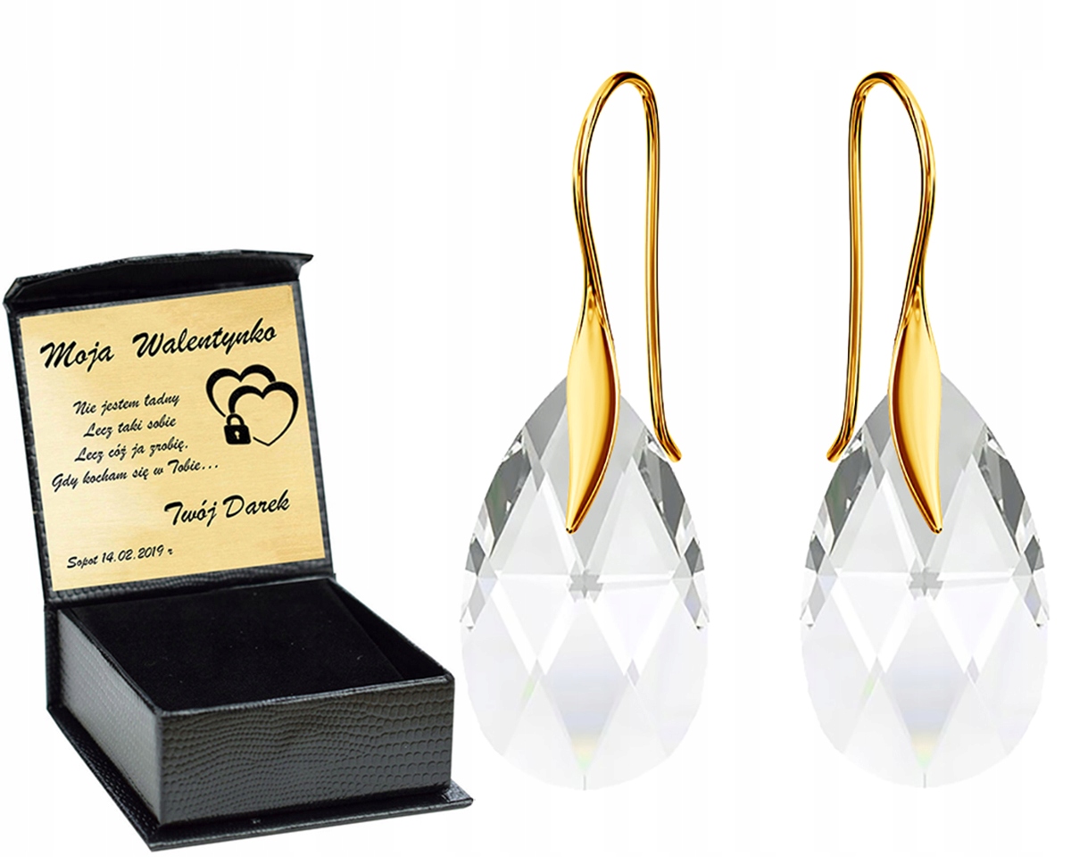 

Złote Kolczyki Almond Style Hook Swarovski Grawer