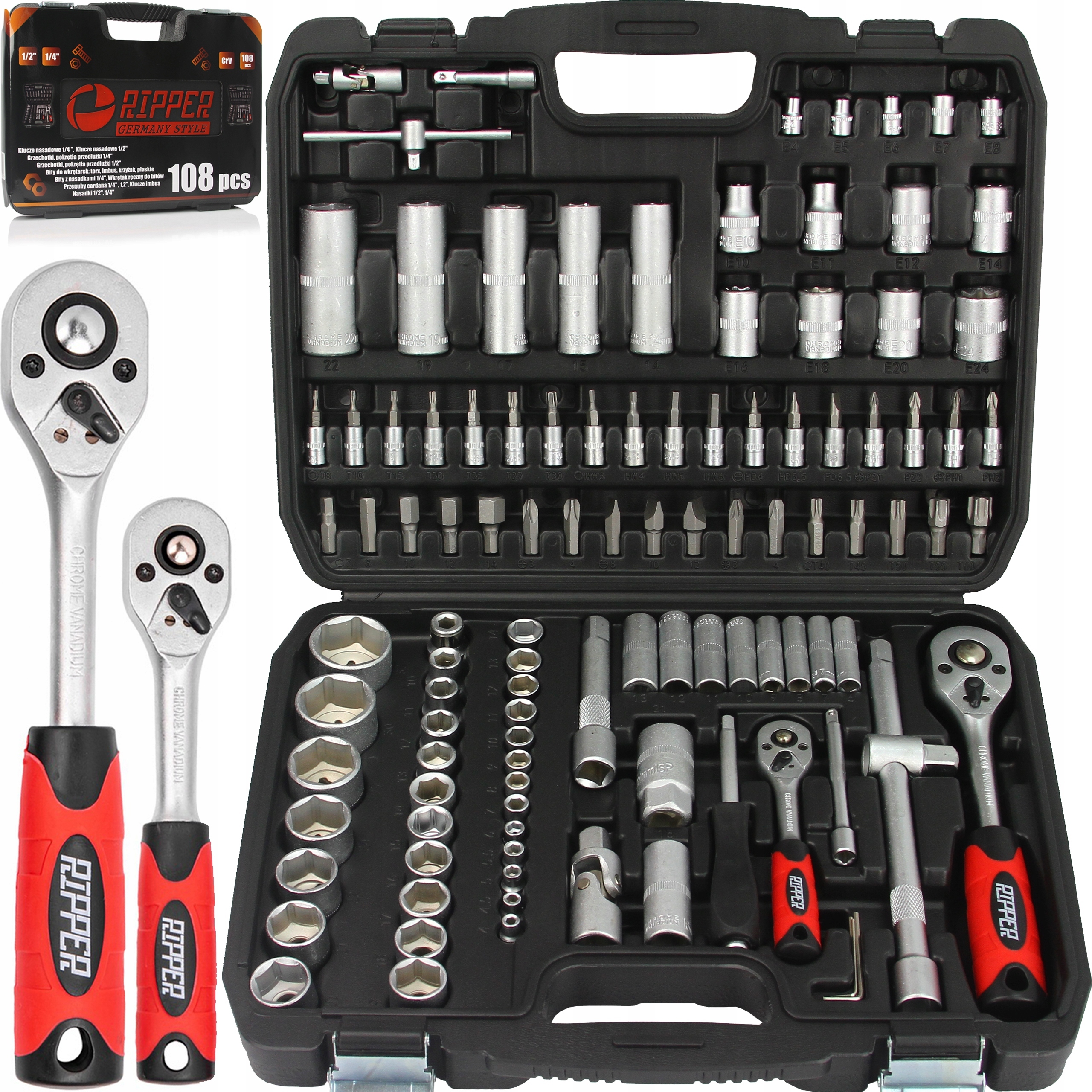 

Zestaw Kluczy Nasadowych Nasadki Bity Torx 108 El.