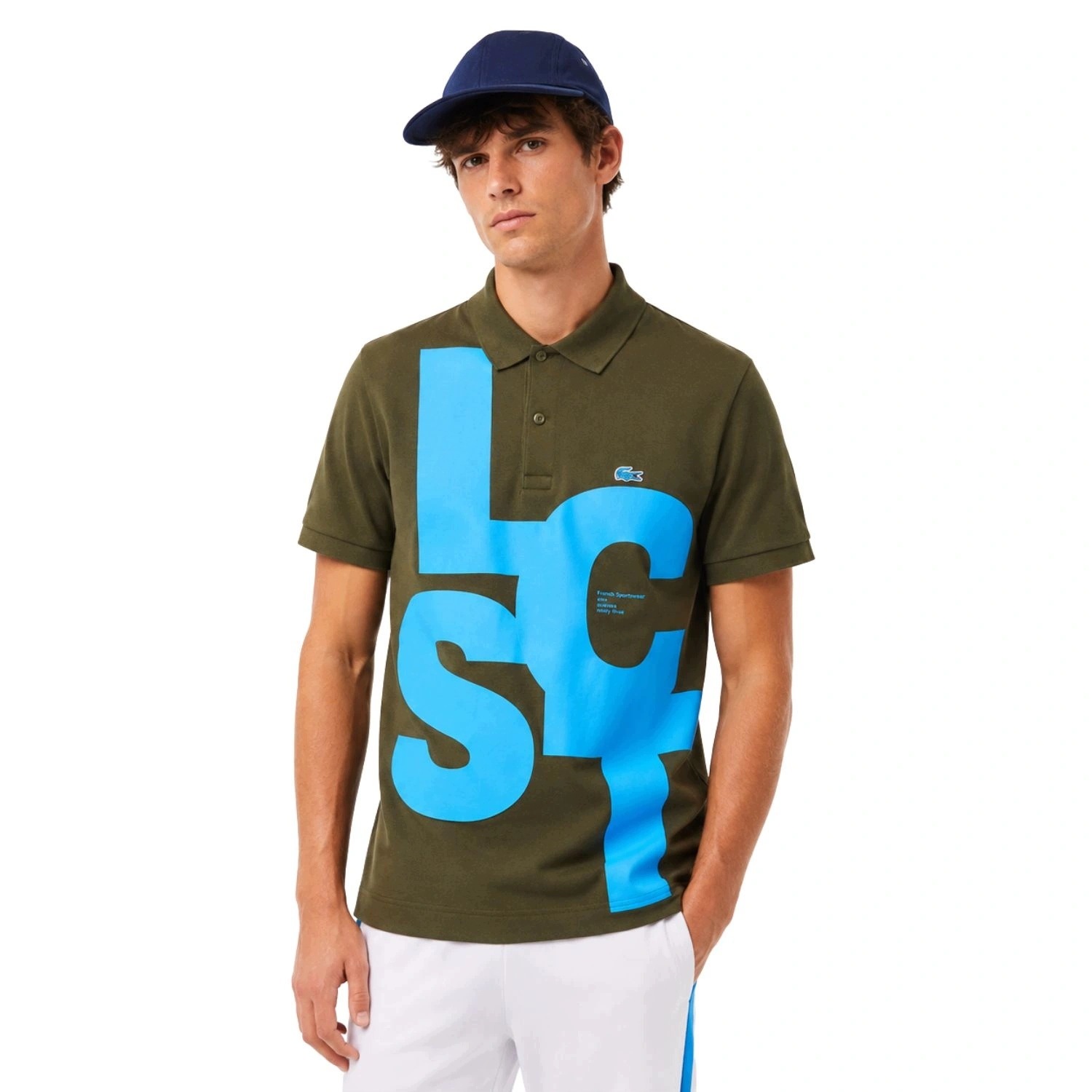 Tričko pánské polokošile Lacoste khaki klasické s krátkým rukávem vel. S