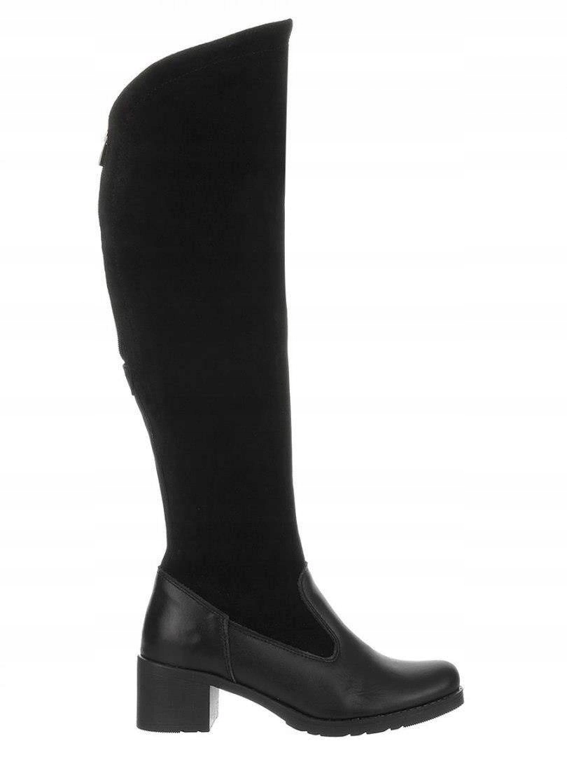 Zateplené kozačky Agnes černá přírodní kůže na podpatku 40