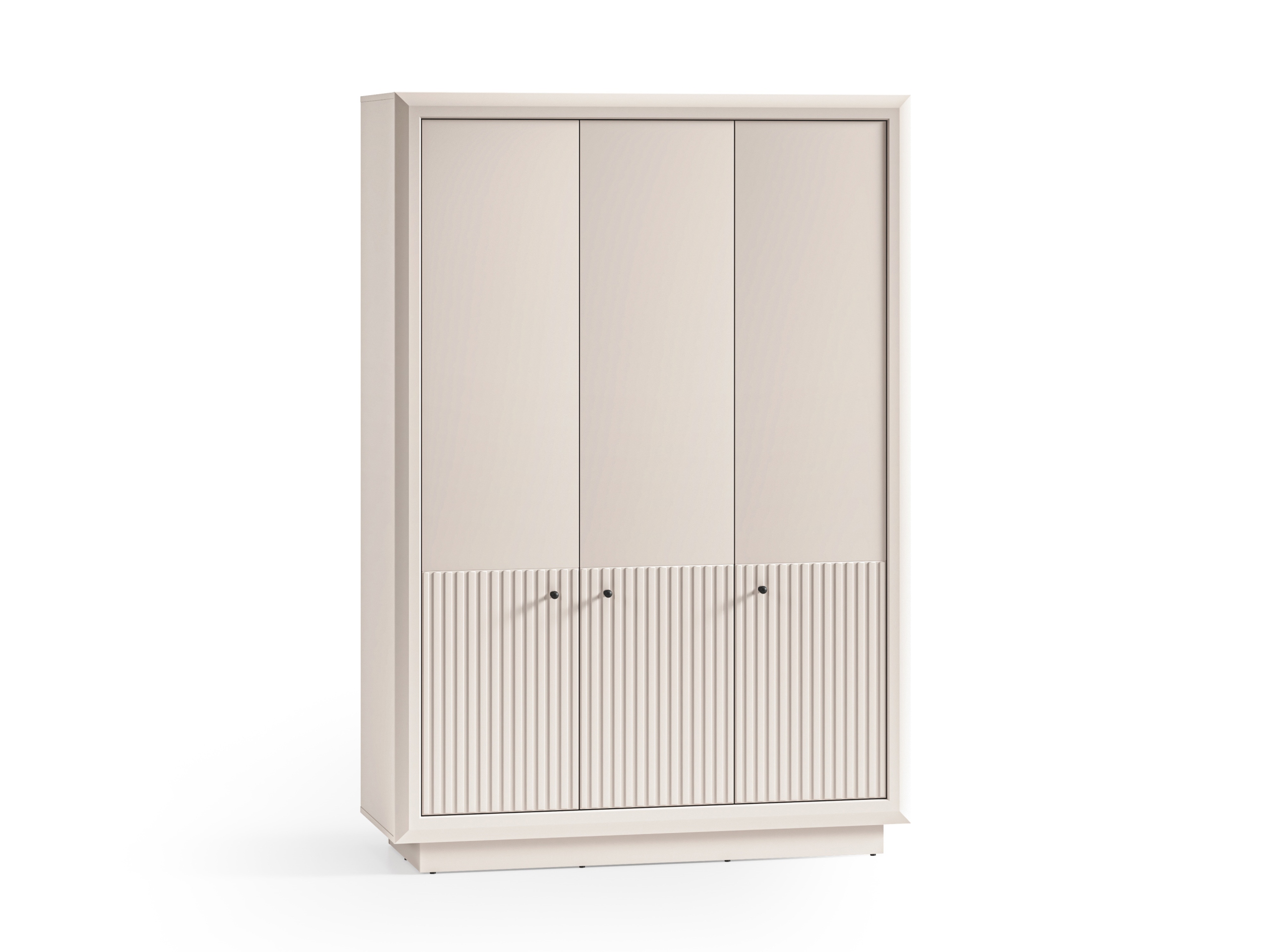 Skříň Solo 01 138 cm, kašmír, rýhovaná, se zásuvkami, černé úchytky