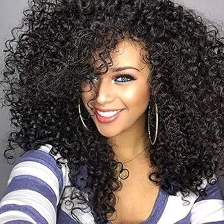 ColorfulPanda Peruka Afro Kinky włosy syntetyczne, kręcone, czarne 16"