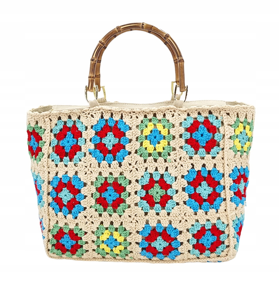 Barevná plážová taška s bambusovými rukojeťmi Phil