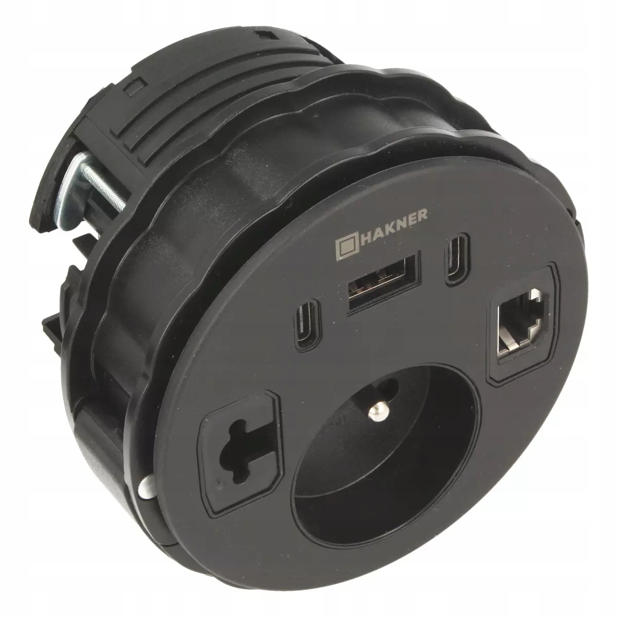 Mediaport Lumo 80 Hakner zásuvka na desku 1x230V Usb-a 2xUSB-C RJ45 černá