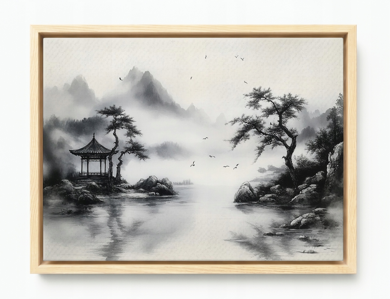 Obraz Rám Americká Krabička Grafika Tusz Asie Čína Krajina Pagoda 80x60