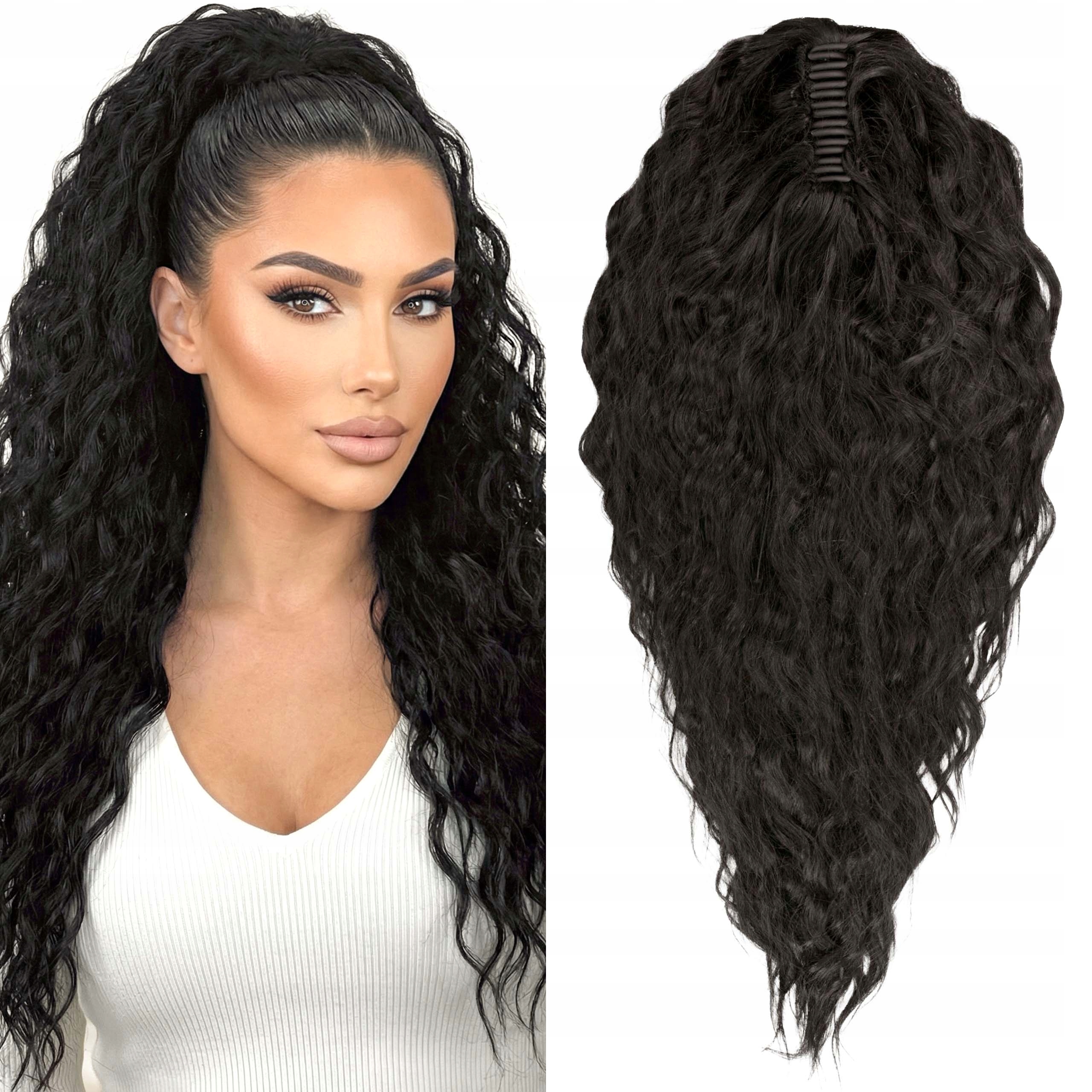 Afrokrab kucyk na klamrze włosy syntetyczne sztuczne Luna 65cm fale czarny