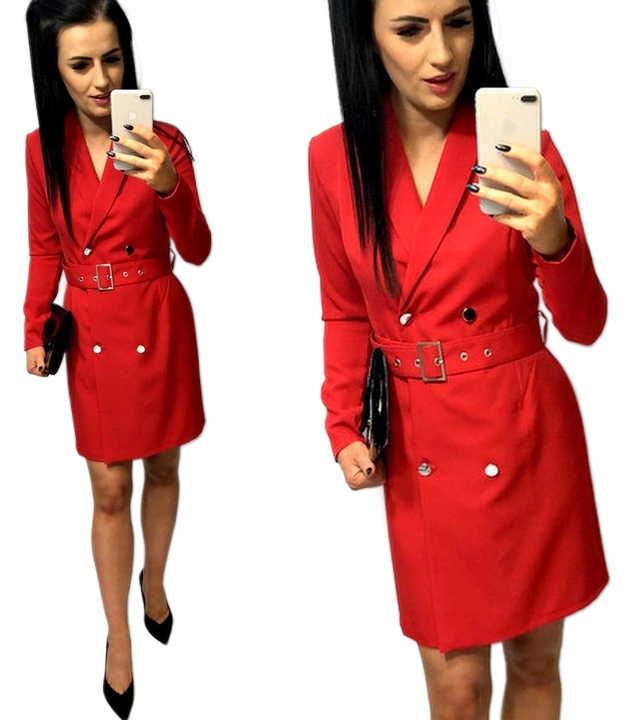 Šaty Elegantní Tužková s výstřihem a knoflíky, červená S