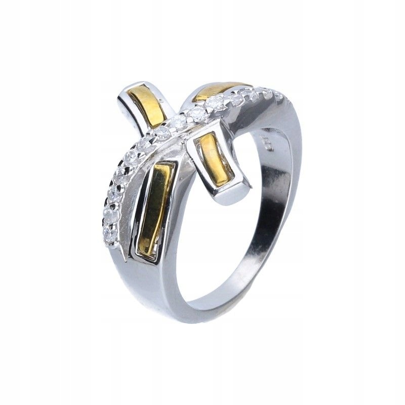 Prstýnek ze stříbra 925 se zlacením, protkaný zirkony r12