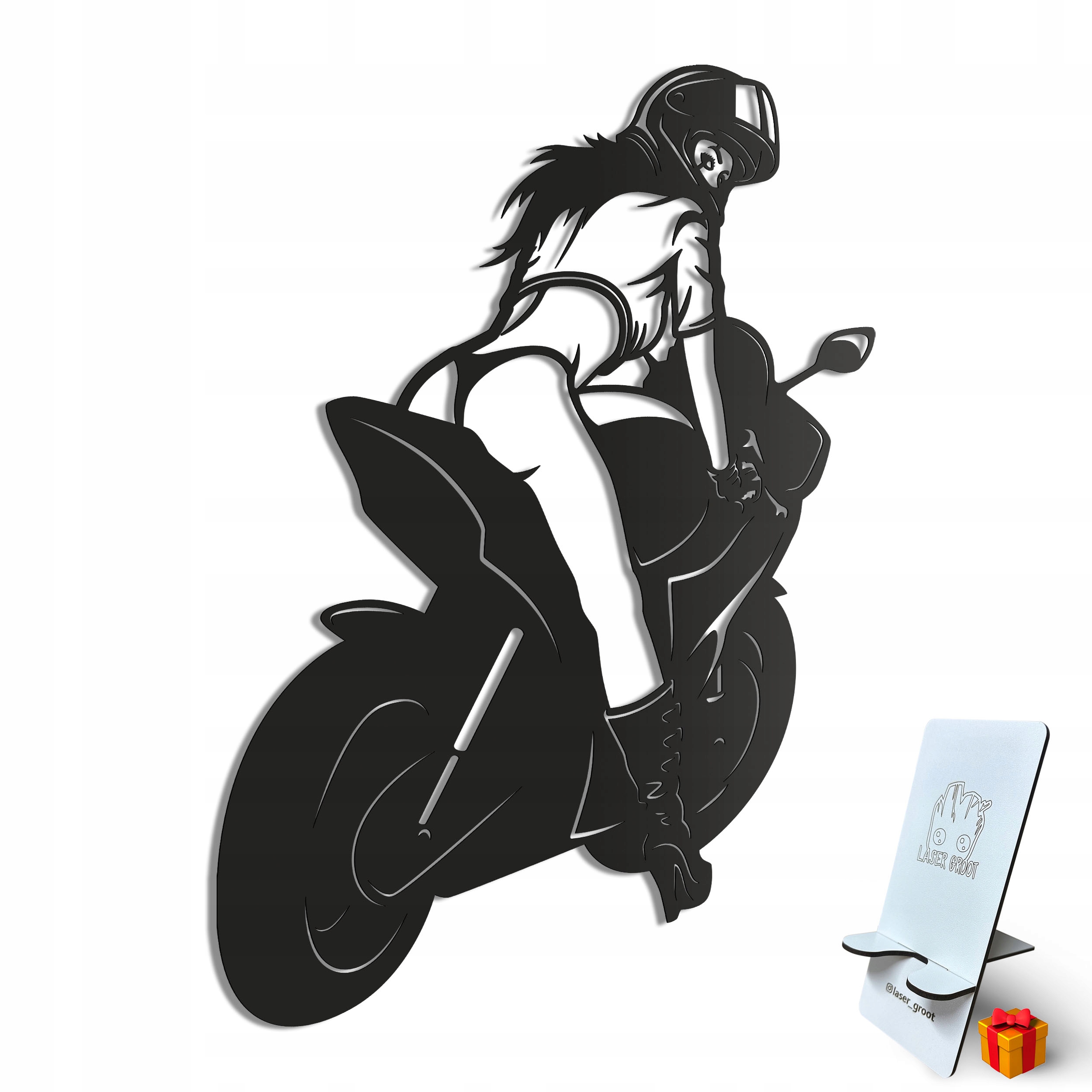 Dřevěný 3D obraz Dívka na motocyklu Nástěnná Dekorace Dárek XL