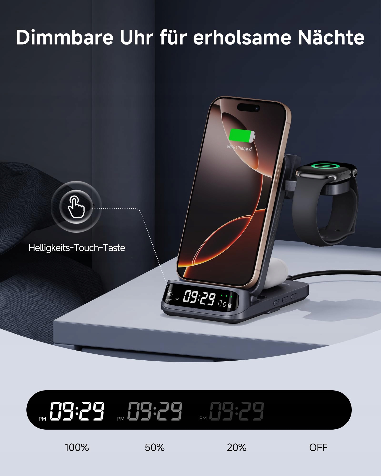SWANSCOUT Stacja Ładowania Indukcyjna 3w1 iPhone Apple Watch AirPods — miniatura 4