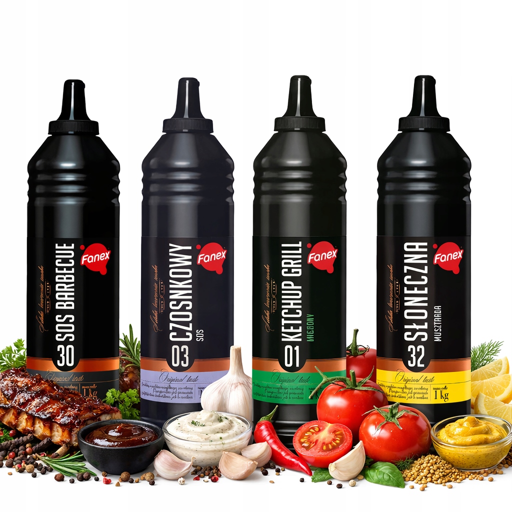 Omáčka Fanex Kečup Bbq Česneková Hořčice na klobásy Burger Grill Mix 4x