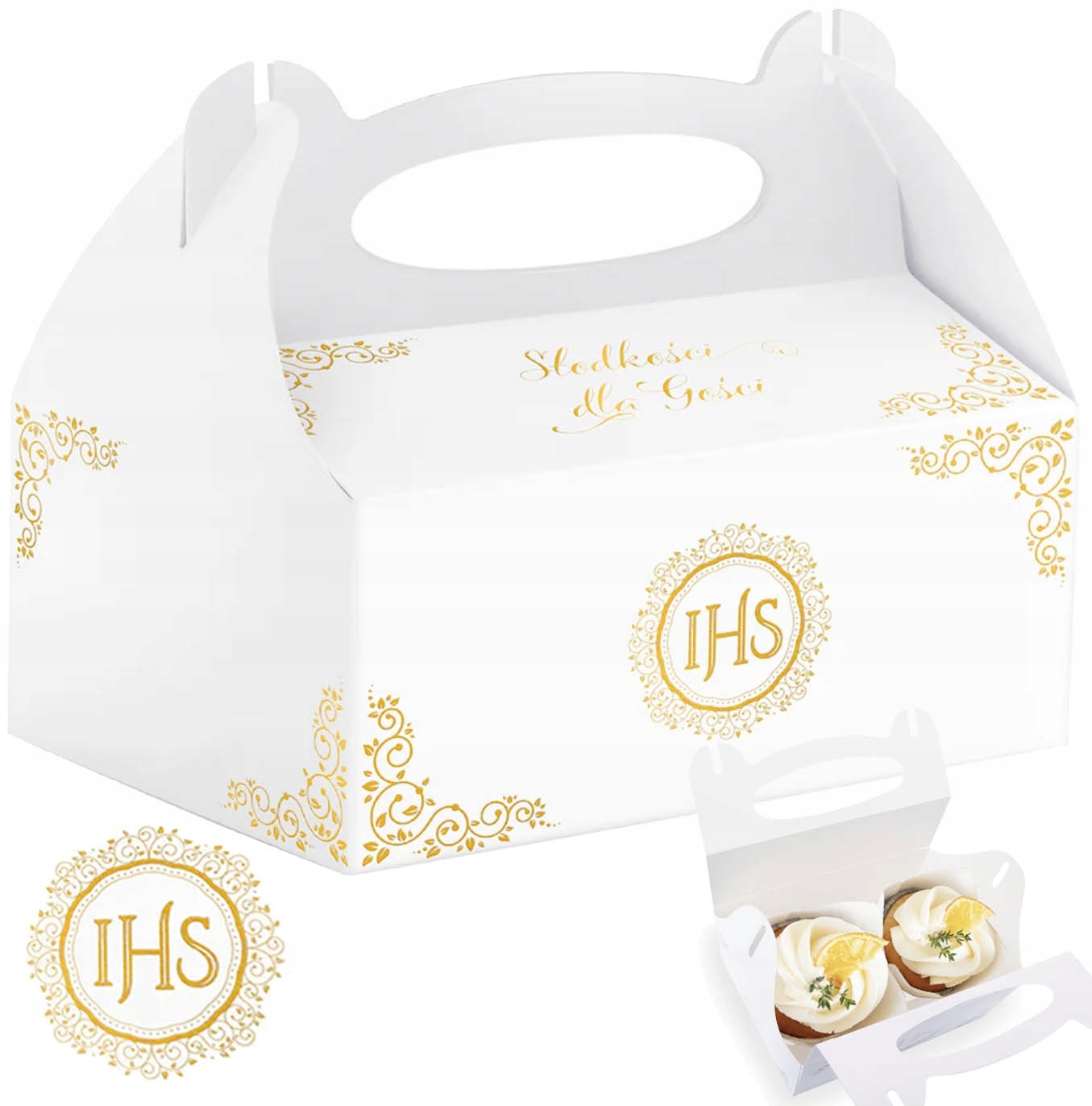 PUDEŁKO KOMUNIJNE NA CIASTO TORT IHS ZŁOTE PP 1szt