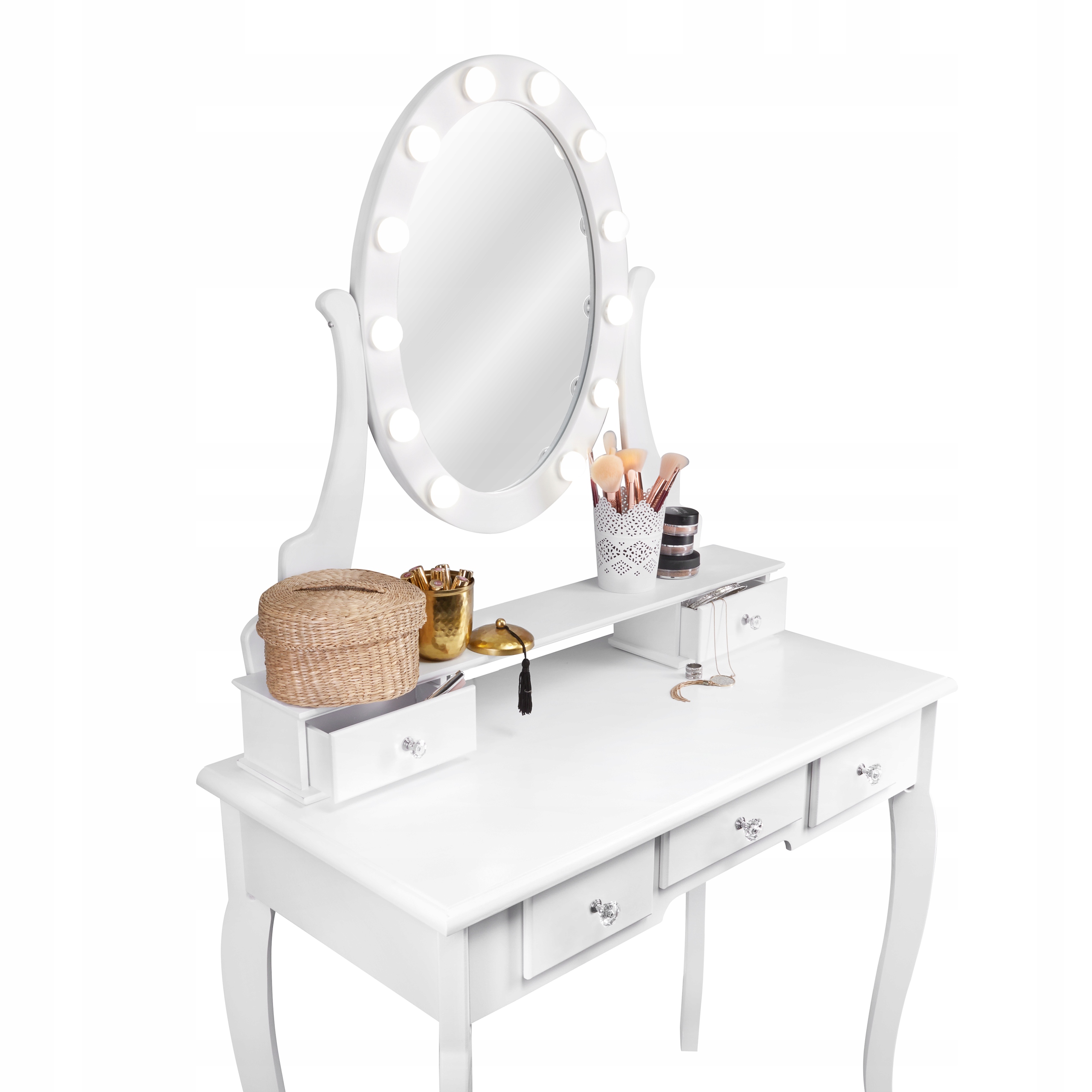 TOALETKA KOSMETYCZNA z LUSTREM LED BIAŁA + TABORET Szerokość mebla 80 cm