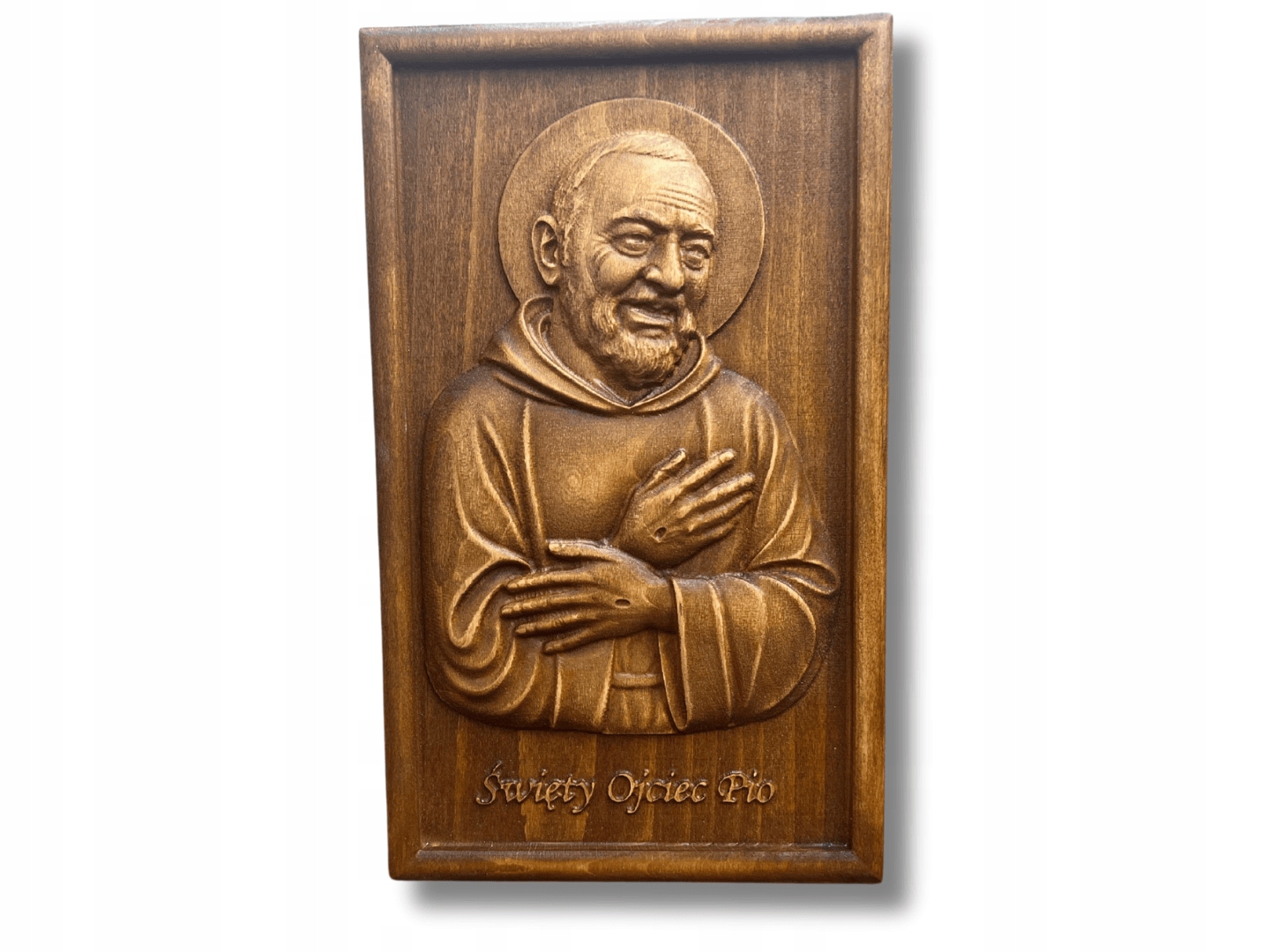 Reliéf Otec Pio v ráme drevený obraz na zavesenie 30 cm darček