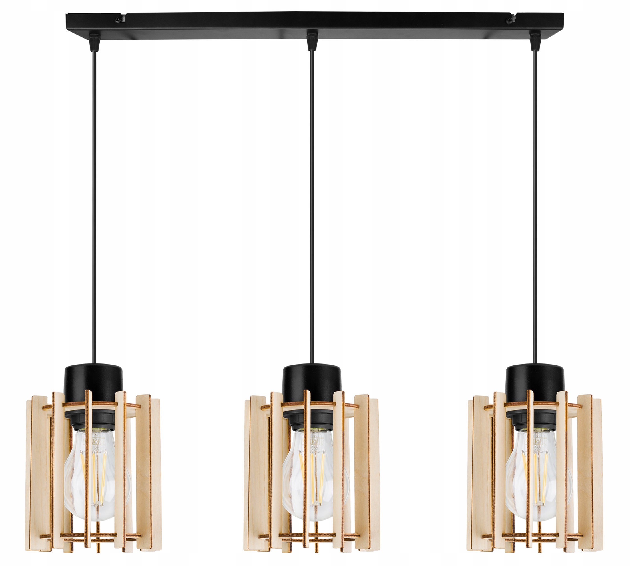 Závěsná Lampa Trojitý Stropní Lustr Dřevěný Moderní Boho Led