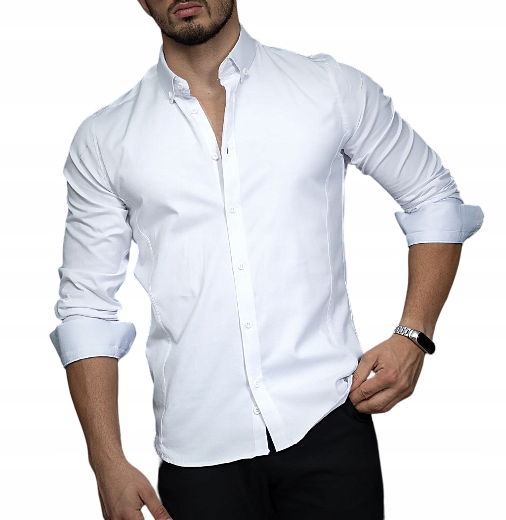ELEGANCKA KLASYCZNA KOSZULA MĘSKA GŁADKA BIAŁA - 3XL Rozmiar kołnierzyka 47
