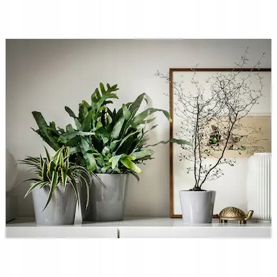 OSŁONKA DONICZKI NA ZEWNĄTRZ/WEWNĄTRZ IKEA SKOGSVINBAR SZARA 12CM Materiał ceramika