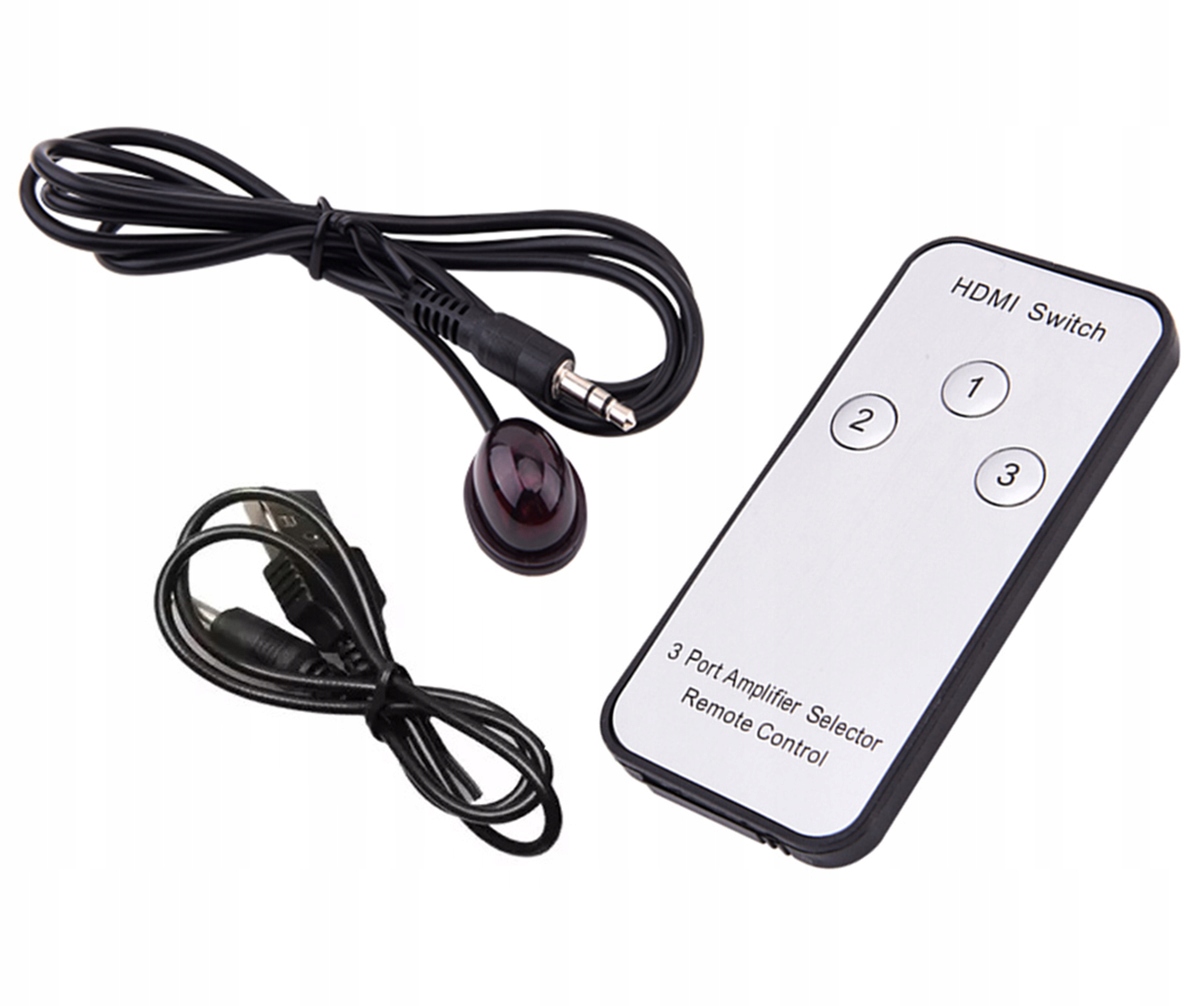 PRZEŁĄCZNIK SWITCH HDMI FULL HD 3 IN 1 OUT + Pilot Model HD28D