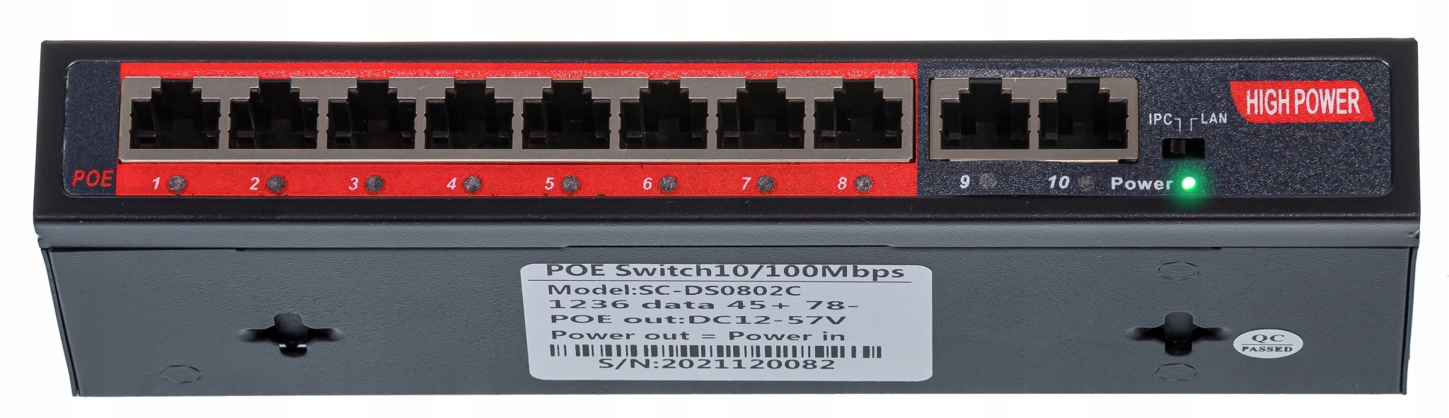 SWITCH POE 8POE 2UPLINK 100Mb/s 12-57V Liczba portów 10