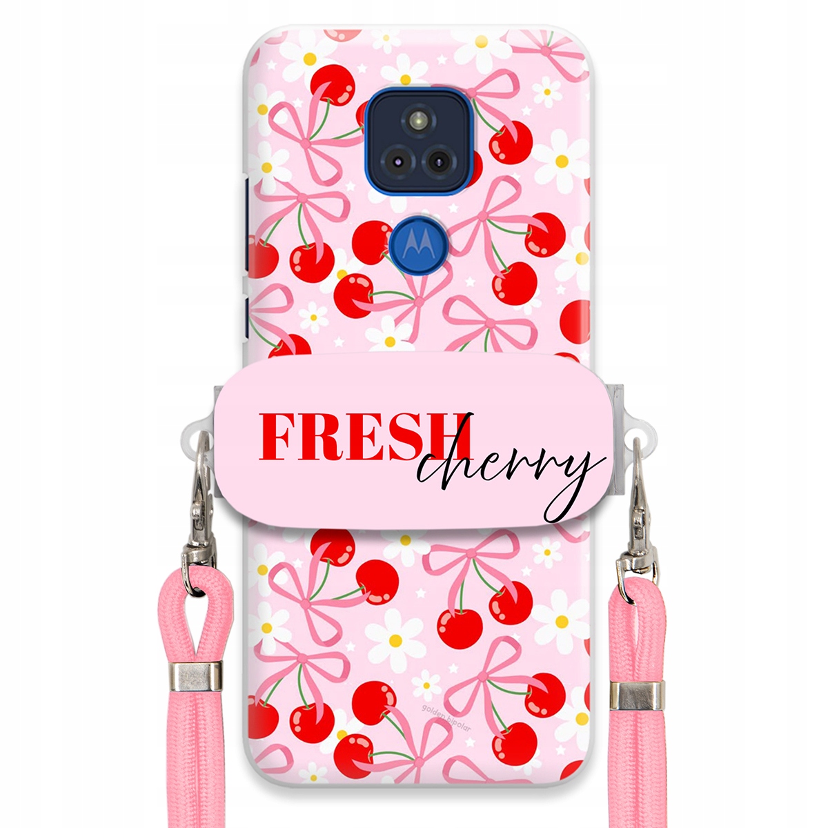 Pouzdro pro Motorola G Play 2021 Case Držák Šňůrka Růžová Cherry Kokardy