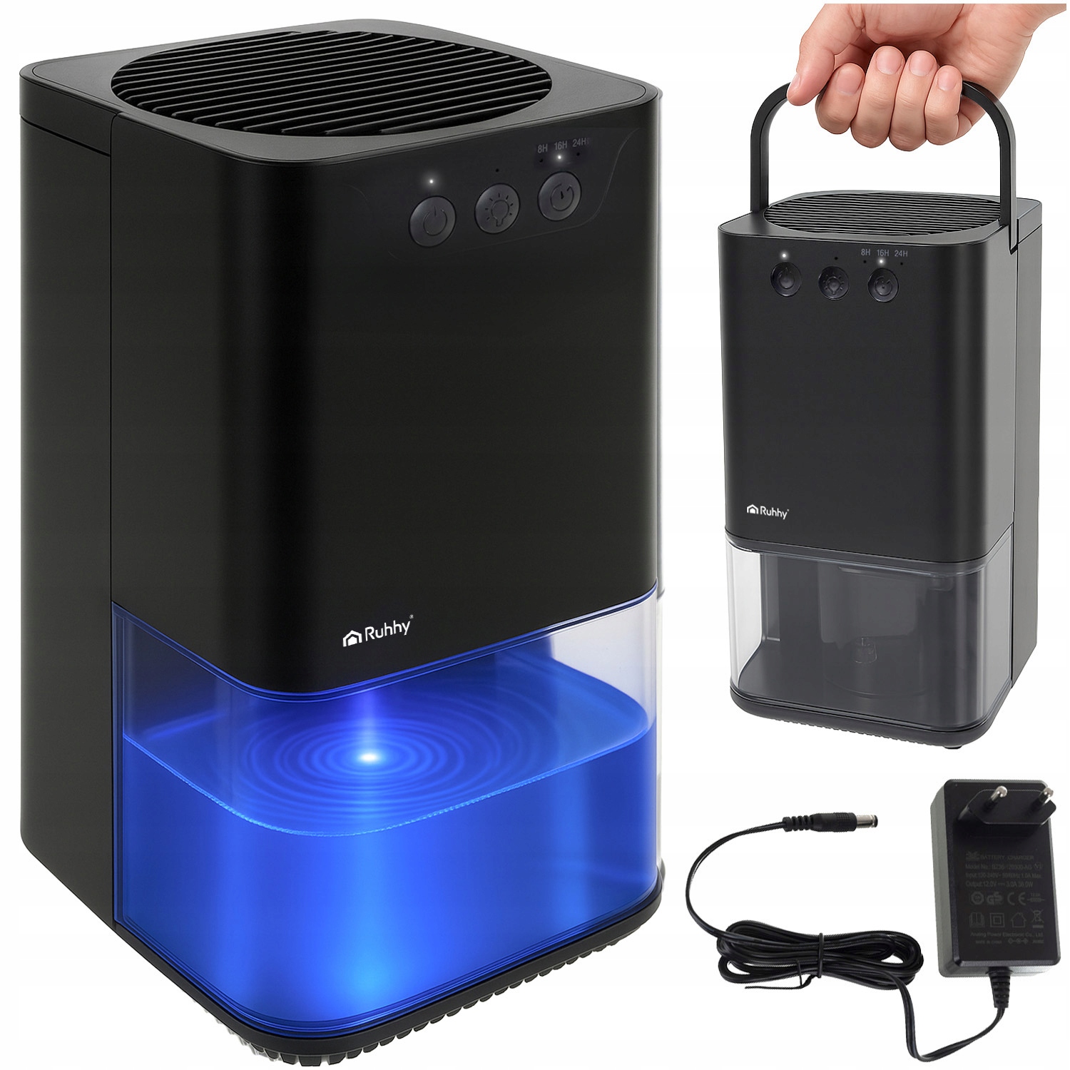 Odvlhčovač vzduchu Pohlcovač vlhkosti Tichý Led podsvícení Časovač 1,4 l