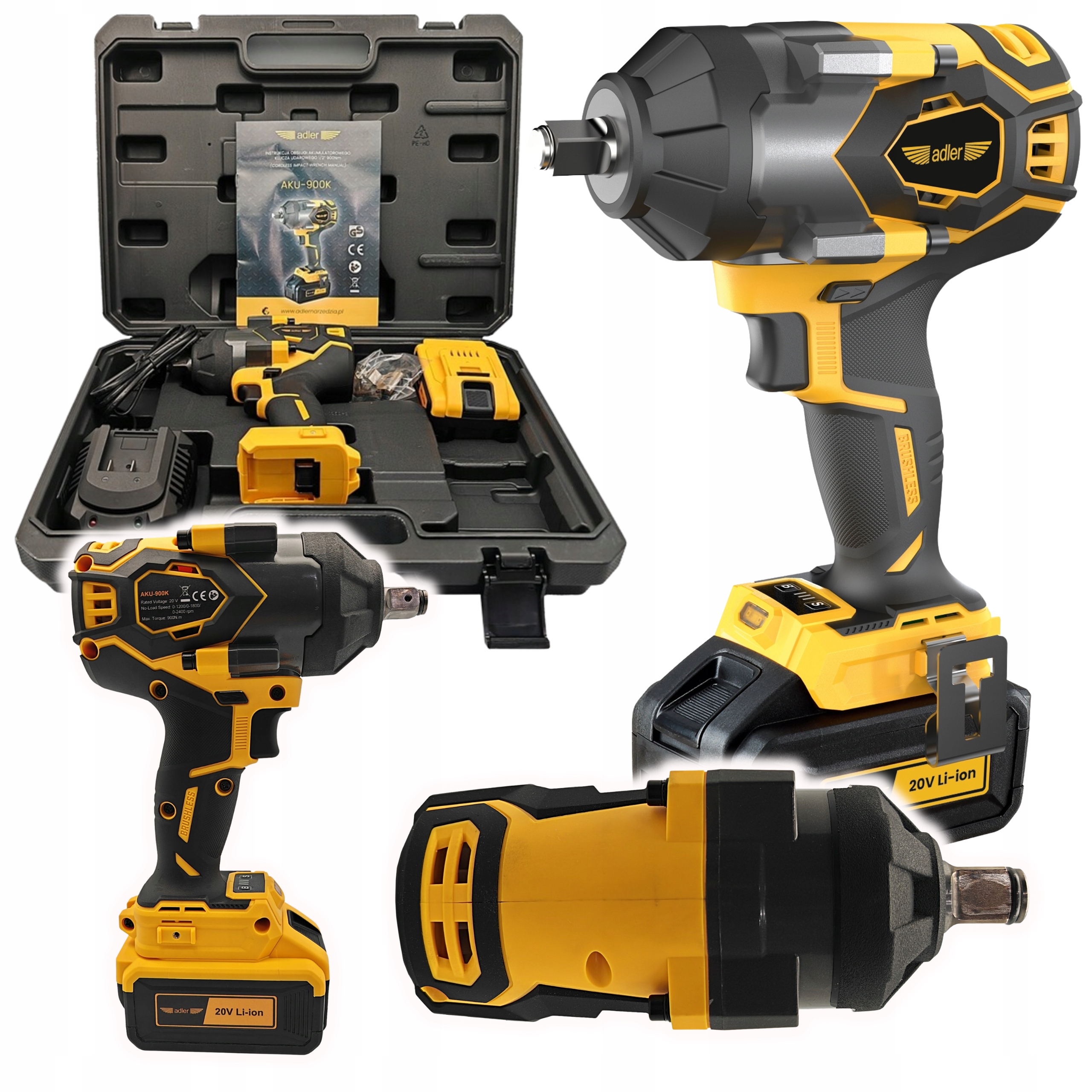Set Rázový Uťahovák Akumulátorový 900 Nm 1/2" 1x4Ah 20V Adler