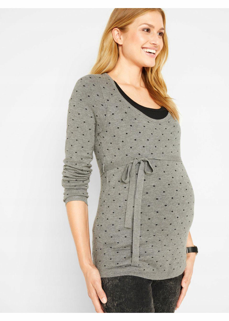 W GROSZKI Z PASKIEM 52/54 3B6H08 BONPRIX SWETER CIĄŻOWY SZARY