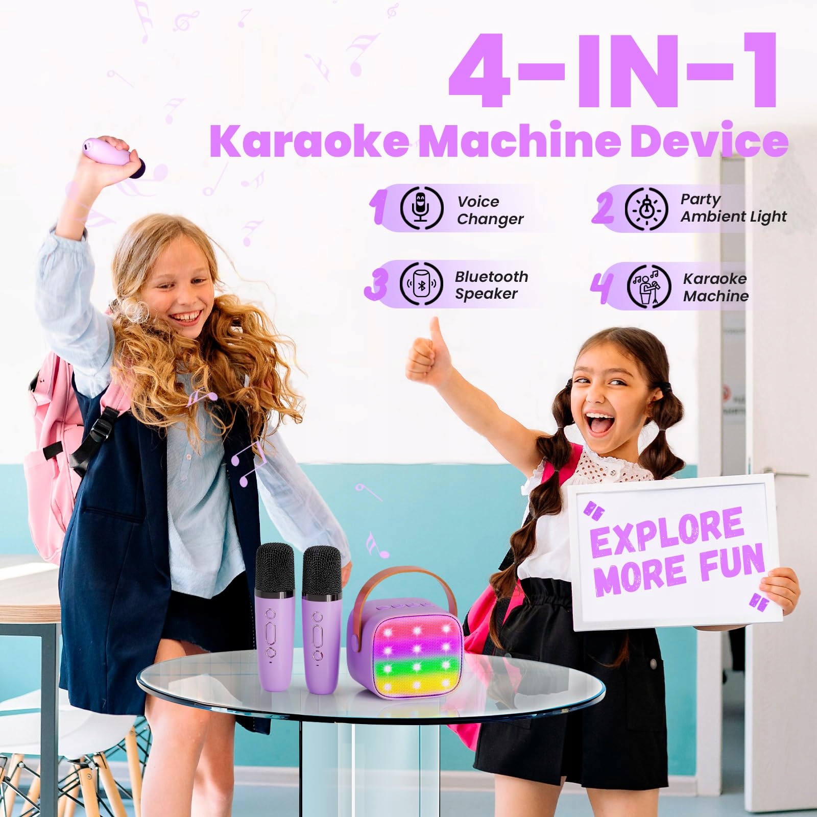 WOWSTAR Karaoke Zestaw Bluetooth Dla Dzieci i Dorosłych Z Mikrofonami LED — miniatura 2