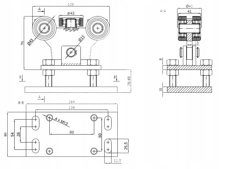 WÓZEK ROLKA KÓŁKA bramy PROFIL 50x50x2,5mm ZESTAW Kod producenta WR-5T-50