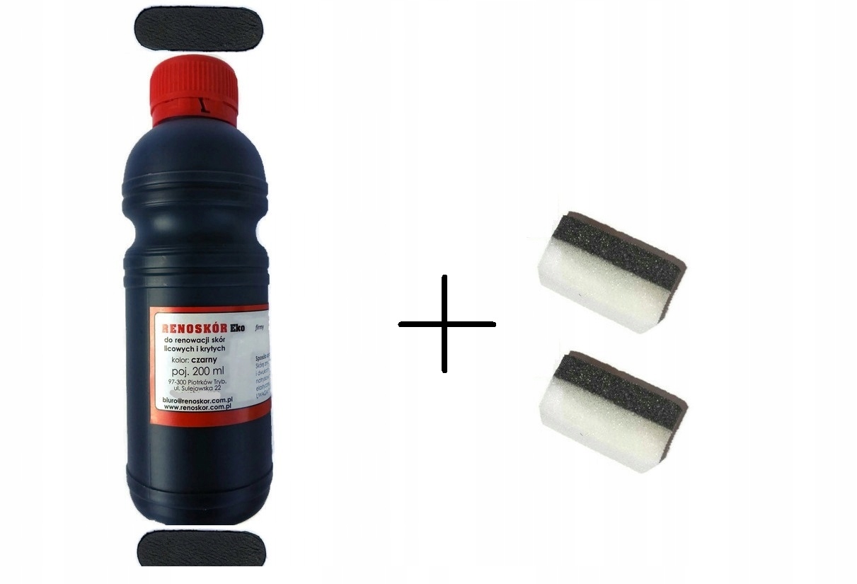 RENOSKÓR farba do skór licowych CZARNY 200ML+ 2 GĄBKI DO NANOSZENIA GRATIS