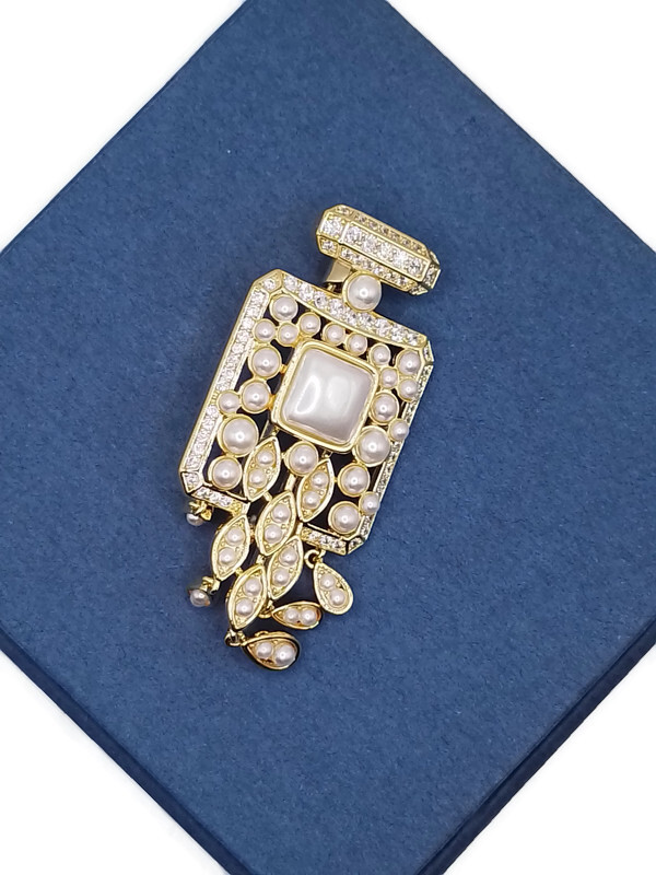 Luxusní Brož CC Flakon Parfém Zlaté Perly Krabička Jako Dárek