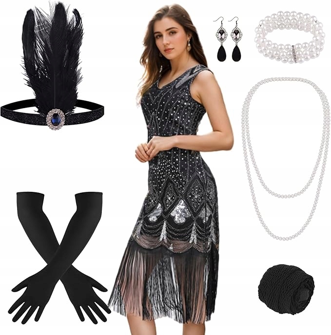 Stylové Šaty S Flitry Ve Stylu 20. Let, Velký Komplet Gatsby