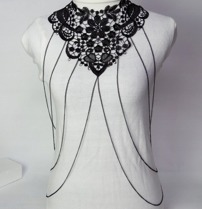 BIŻUTERIA RETRO OZDOBA CIAŁO ŁAŃCUSZEK KORONKA v3 Marka bez marki