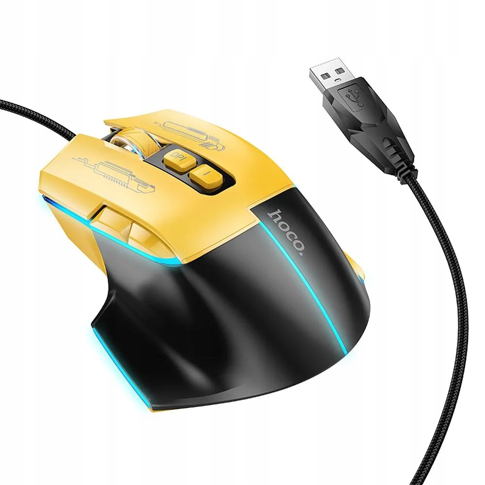Hoco mysz komputerowa gamingowa przewodowa Usb A 3600DPI GM31 czarno żółta