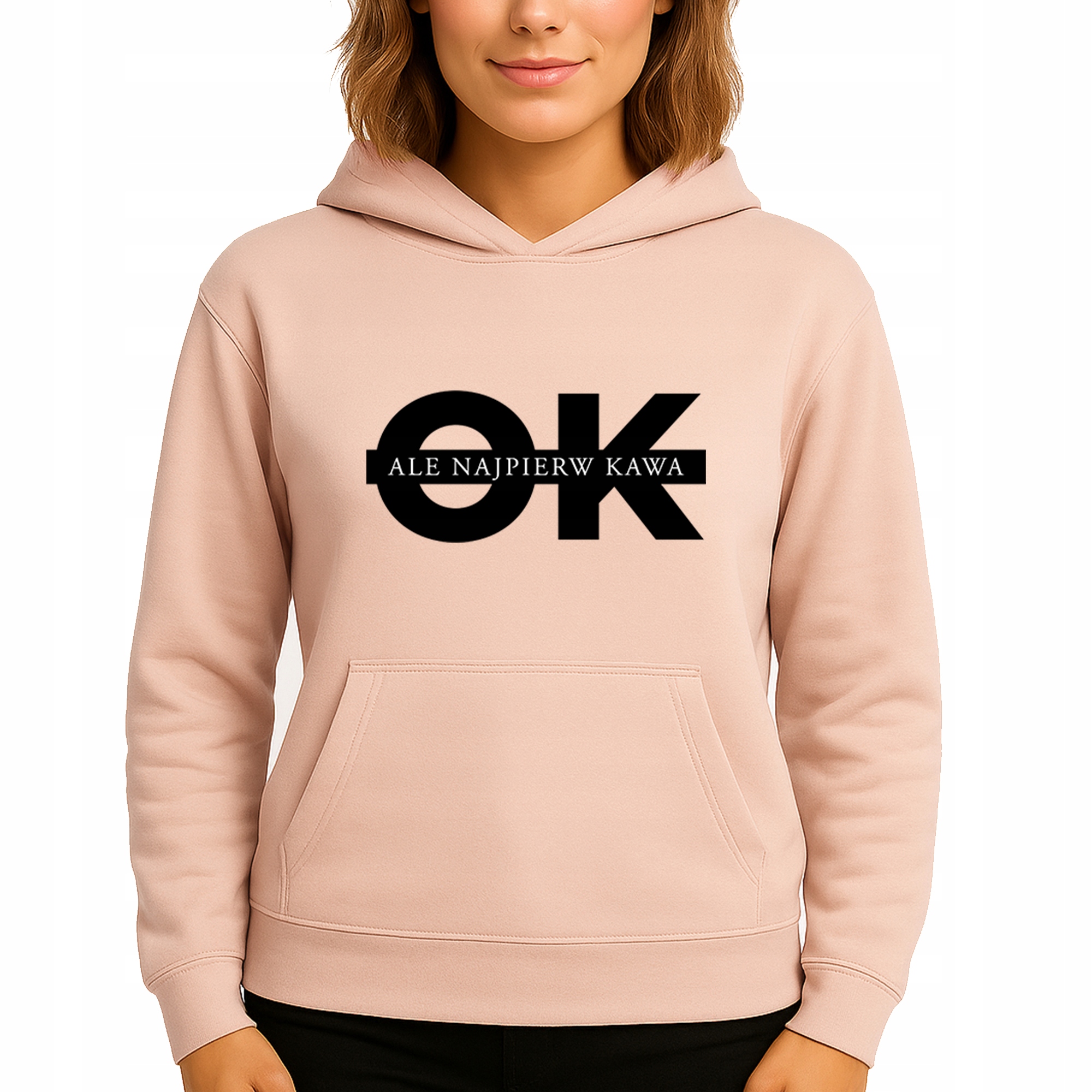 Mikina S Kapucí Broskvová Hoodie Nejprve Káva M