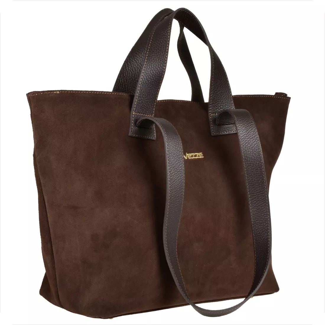Taška shopper hnědá čokoláda na rameno i do ruky, přírodní semiš