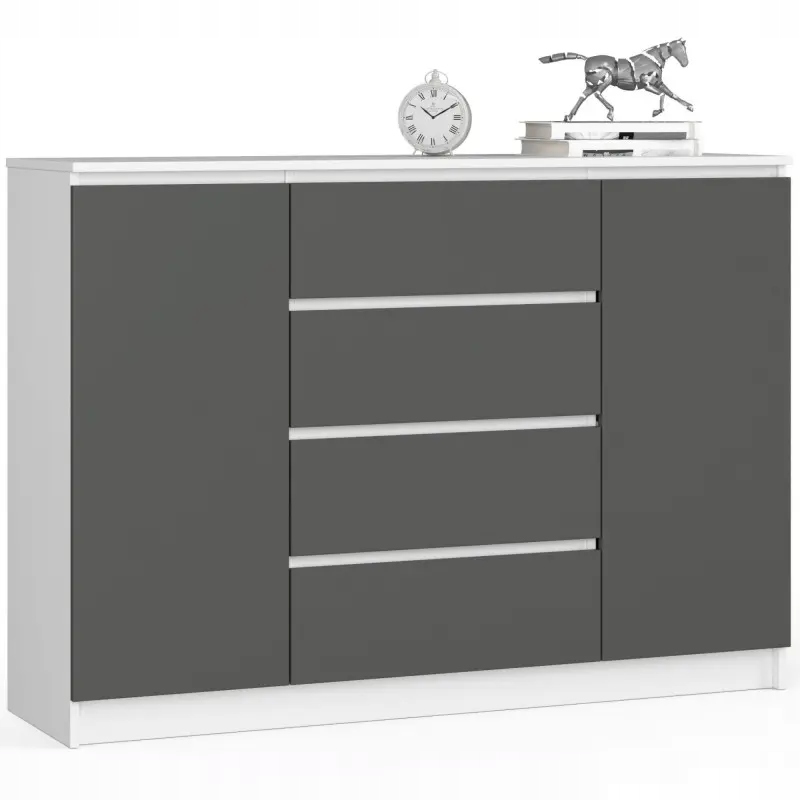 

Komoda salon 140 biała szara 4 szuflady 2 drzwi