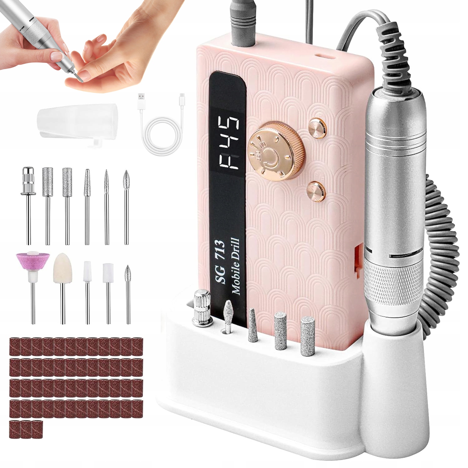 Elektrický Pilník Na Nehty S Tichým Displejem Usb Nabíjení 45000