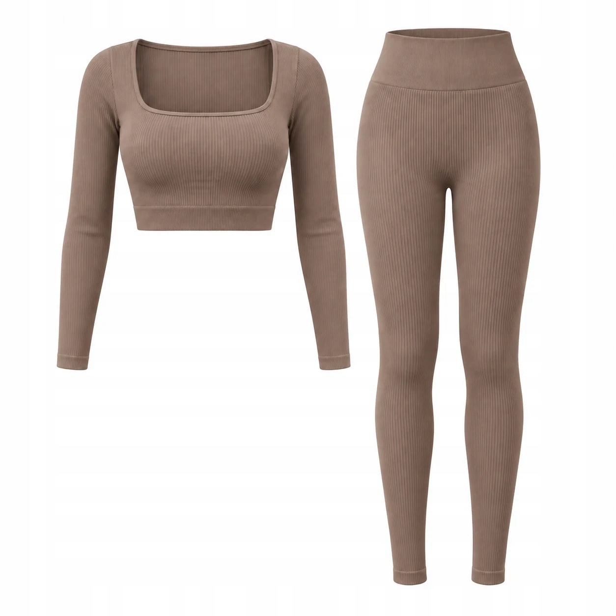 [vel. M/L] Dámský žebrovaný top a legíny cappuccino