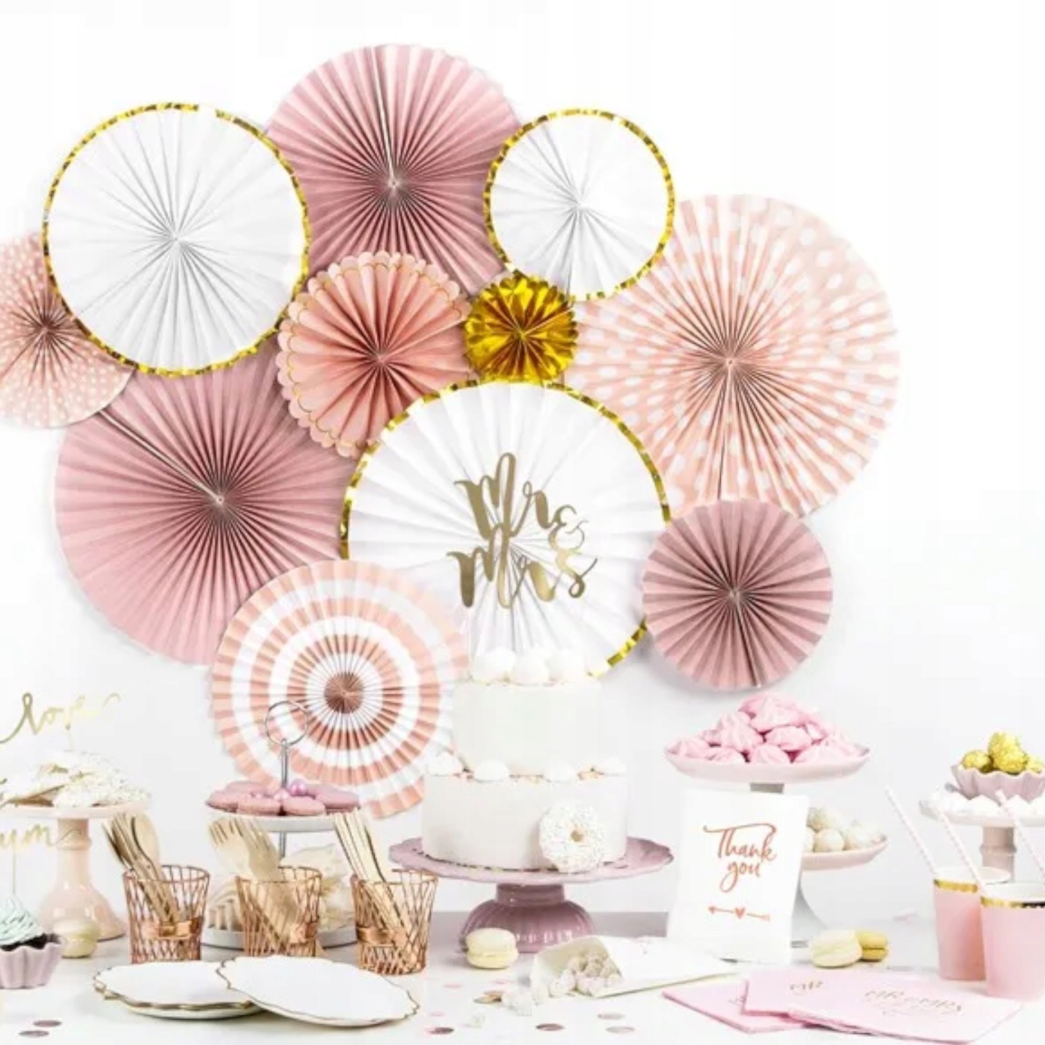 Zestaw imprezowy BIAŁE ZŁOTE eleganckie KUBECZKI TALERZYKI papierowe BOHO Okazje uniwersalny