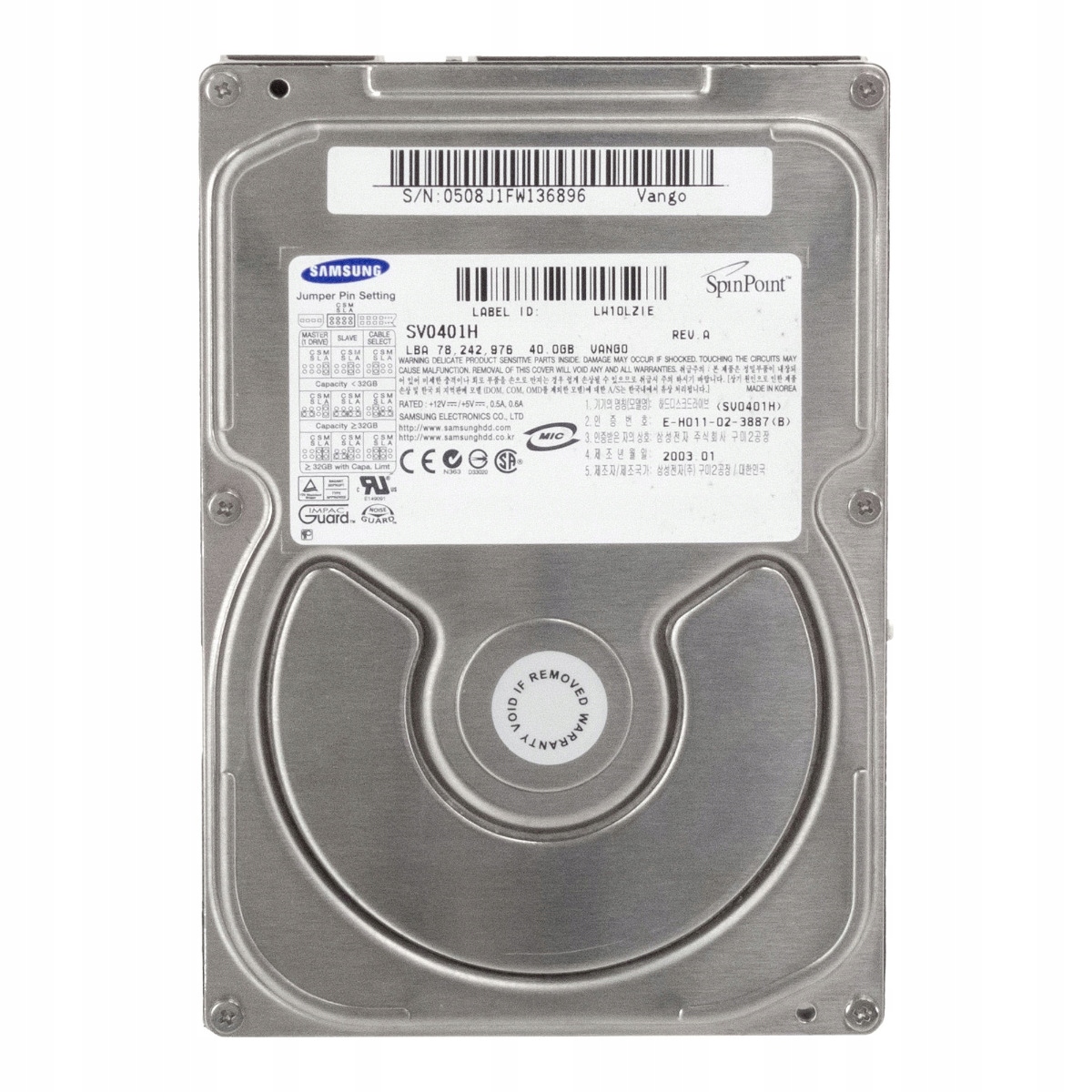 Samsung SpinPoint VL40 40GB 5.4K 2MB Ata 3.5" SV0401H Pevný disk