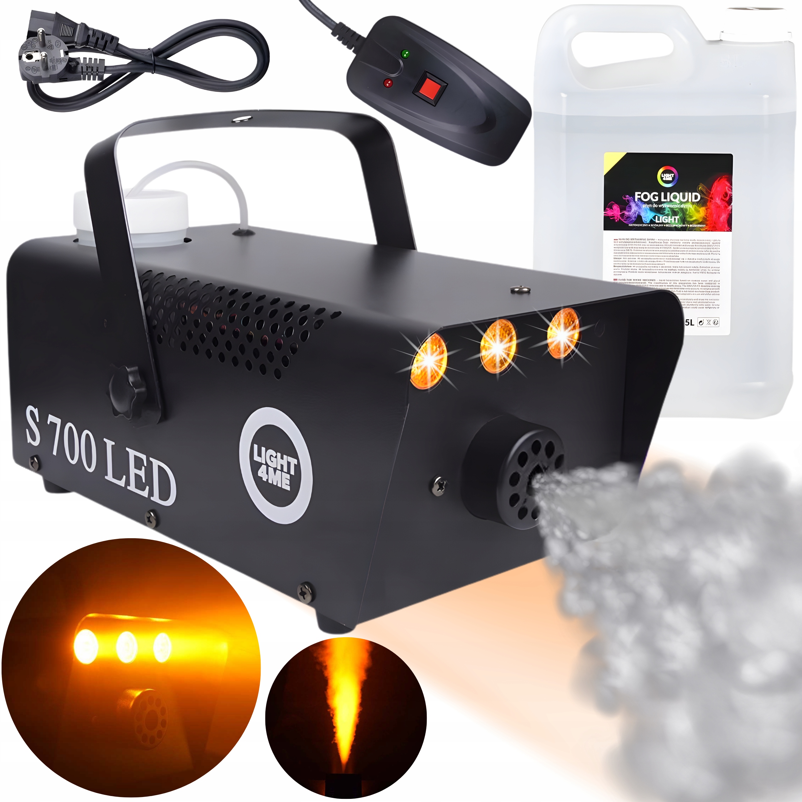 Výrobník Kouře, Mlha, Zakouření, 3 Diody, Led Efekt, Silný 700 W, Dálkové Ovládání Kapalina