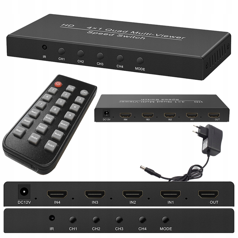 Hdmi 4x1 Multi-Viewer Switch rozbočovač jedna obrazovka se 4 kamerami quadviewer